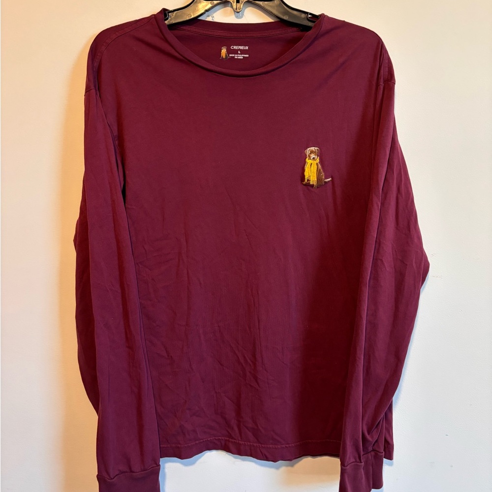 Maroon long sleeve tee with embroidered dog